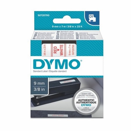 Taśma Dymo S0720700 biała/czerwony druk, 9 mm