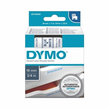 Taśma Dymo S0720840 biała/niebieski druk, 19 mm