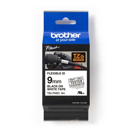 Taśma Brother TZE-FX221 biała/czarny druk, 9 mm, elastyczna 