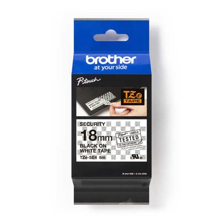 Taśma Brother TZE-SE4 biała/czarny druk, 18 mm, zabezpieczająca 