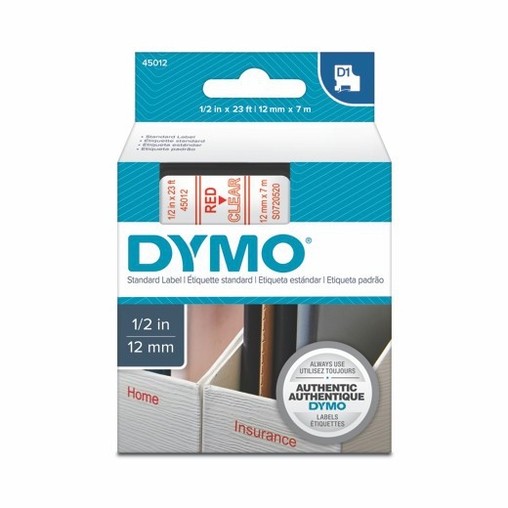 Taśma Dymo S0720520 przezroczysta/czerwony druk, 12 mm