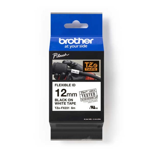 Taśma Brother TZE-FX231 biała/czarny druk, 12 mm, elastyczna