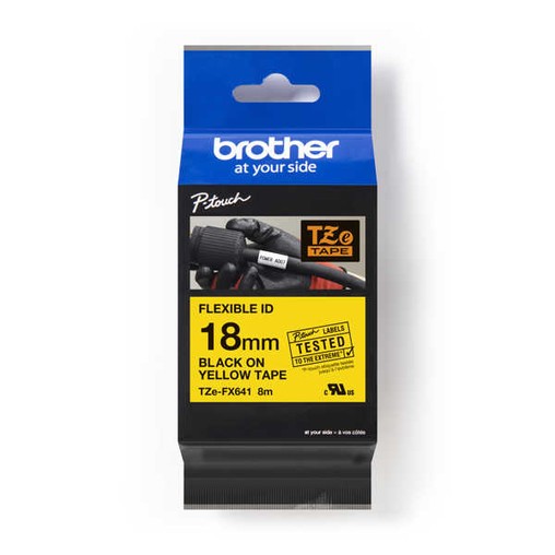 Taśma Brother TZE-FX641 żółta/czarny druk, 18 mm, elastyczna