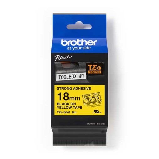 Taśma Brother TZE-S641 żółta/czarny druk, 18 mm, mocny klej